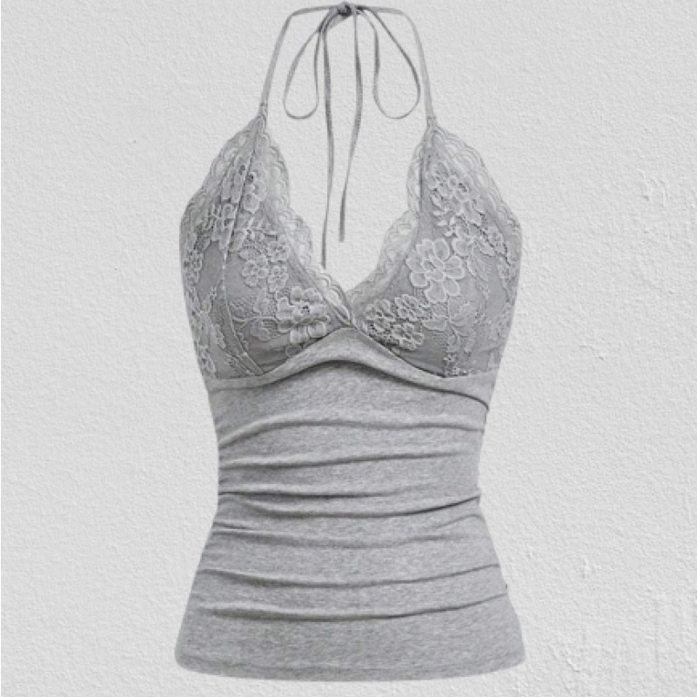 Womans cute grey mesh design halter top